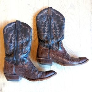Sanders Shark Skin Leather Two Tone Brown Cowboy Boots - Size 10 Women